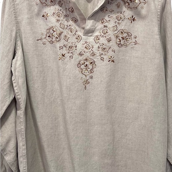 Structure Linen pull over long sleeves shirt M - Picture 3 of 7